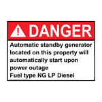 ANSI DANGER Automatic standby generator located on this Sign ADE-27010