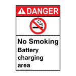 Portrait ANSI DANGER No Smoking Battery Charging Area Sign with Symbol ADEP-4845
