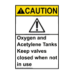 Portrait ANSI CAUTION Oxygen and Acetylene Tanks Keep Sign with Symbol ACEP-6660-R