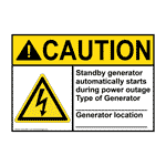 ANSI CAUTION Standby generator automatically Sign with Symbol ACE-28611