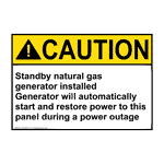 ANSI CAUTION Standby natural gas generator installed Sign ACE-50030