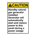 Portrait ANSI CAUTION Standby natural gas generator installed Sign ACEP-50030