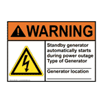 ANSI WARNING Standby generator automatically Sign with Symbol
