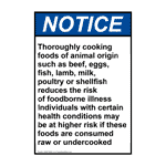 Portrait ANSI NOTICE Thoroughly cooking foods Sign ANEP-30522