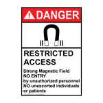 Portrait ANSI DANGER Restricted Access Strong Magnetic Field Sign with Symbol ADEP-8474-R