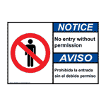 English + Spanish ANSI NOTICE No Entry Without Permission Sign With Symbol ANB-4695