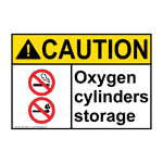 ANSI CAUTION Oxygen Cylinders Storage Sign with Symbol ACE-16847