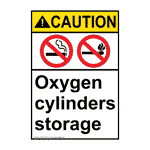 Portrait ANSI CAUTION Oxygen cylinders storage Sign with Symbol ACEP-16847