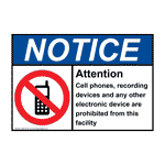 ANSI NOTICE Attention Cell phones, recording Sign with Symbol ANE-35138