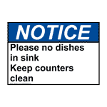 ANSI NOTICE Please no dishes in sink Keep counters clean Sign ANE-35337
