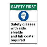 Portrait ANSI SAFETY FIRST Safety glasses with side shields Sign with Symbol ASEP-50544