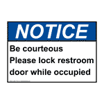 ANSI NOTICE Be courteous Please lock restroom door while Sign ANE-37133