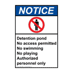 Portrait ANSI NOTICE Detention pond No Sign with Symbol ANEP-34586