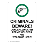 Portrait Criminals Beware! Concealed Sign With Symbol NHEP-16351