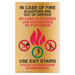 Brass In Case Of Fire Elevators Are Out Of Service Bilingual Sign ELVB-39511_BBF