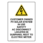 Portrait Customer Owned PV Solar Sign With Symbol NHEP-28629