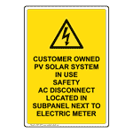 Portrait Customer Owned PV Solar Sign With Symbol NHEP-29537