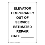 Portrait ELEVATOR TEMPORARILY OUT OF SERVICE Sign NHEP-50427