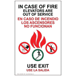 White In Case Of Fire Elevators Are Out Of Service Sign ELVB-39507_WHT