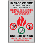 Silver In Case Of Fire Elevators Are Out Of Service Bilingual Sign ELVB-39511_BF