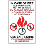 White In Case Of Fire Elevators Are Out Of Service Bilingual Sign ELVB-39511_WHT
