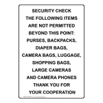 Portrait Security Check The Following Items Sign NHEP-31510