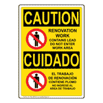 English + Spanish OSHA CAUTION Renovation Work Contains Lead Sign With Symbol OCI-13024-SPANISH