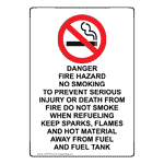 Portrait DANGER FIRE HAZARD NO SMOKING Sign With Symbol NHEP-50734