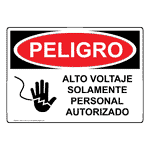 Spanish OSHA DANGER High Voltage Authorized Personnel Sign With Symbol - ODS-3750