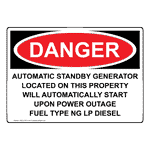 OSHA DANGER Automatic Standby Generator Located On This Sign ODE-27010