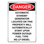 Portrait OSHA DANGER Automatic Standby Generator Located Sign ODEP-27010
