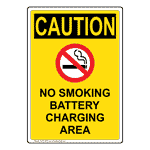 Portrait OSHA CAUTION No Smoking Battery Sign With Symbol OCEP-4845