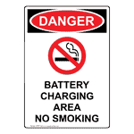 Portrait OSHA DANGER Battery Charging Area Sign With Symbol ODEP-1395