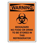 Portrait OSHA WARNING Biohazard No Food Or Sign With Symbol OWEP-1470