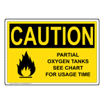 OSHA CAUTION Partial Oxygen Tanks See Chart For Usage Time Sign With Symbol OCE-28267