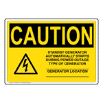 OSHA CAUTION Standby Generator Automatically Sign With Symbol OCE-28611