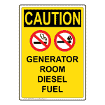 Portrait OSHA CAUTION Generator Room Diesel Fuel Sign With Symbol OCEP-28610