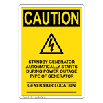 Portrait OSHA CAUTION Standby Generator Sign With Symbol OCEP-28611