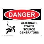 OSHA DANGER Alternate Power Source Generators Sign With Symbol ODE-28604