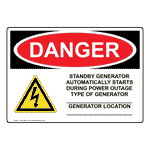 OSHA DANGER Standby Generator Automatically Sign With Symbol ODE-28611