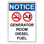 Portrait OSHA NOTICE Generator Room Diesel Fuel Sign With Symbol ONEP-28610