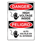 English + Spanish OSHA DANGER High Voltage Inside Sign With Symbol ODB-3705