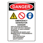 Portrait OSHA DANGER Emergency Generator Sign With Symbol ODEP-28603
