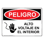 Spanish OSHA DANGER High Voltage Inside Sign With Symbol - ODS-3705
