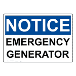 OSHA NOTICE Emergency Generator Sign ONE-29020