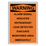 Portrait OSHA WARNING Alarm Signal Indicates Refrigerant Sign OWEP-29940