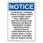 Portrait OSHA NOTICE Warning Thoroughly Cooking Foods Sign ONEP-30522