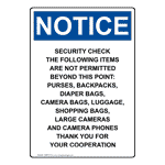 Portrait OSHA NOTICE Security Check The Following Items Sign ONEP-31510