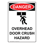 Portrait OSHA DANGER Overhead Door Crush Hazard Sign With Symbol ODEP-9488