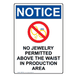 Portrait OSHA NOTICE No Jewelry Permitted Sign With Symbol ONEP-9527